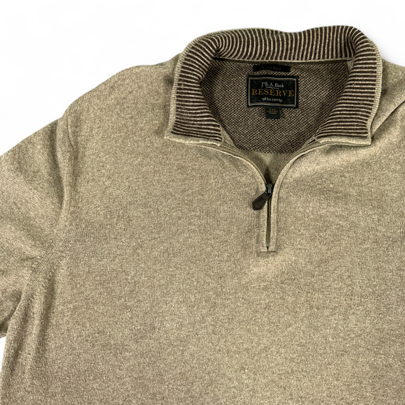 JoS A Bank Reserve Sweater Adult 2XL XXL Brown Wool Cashmere Italy Quarter Zip - Picture 2 of 8